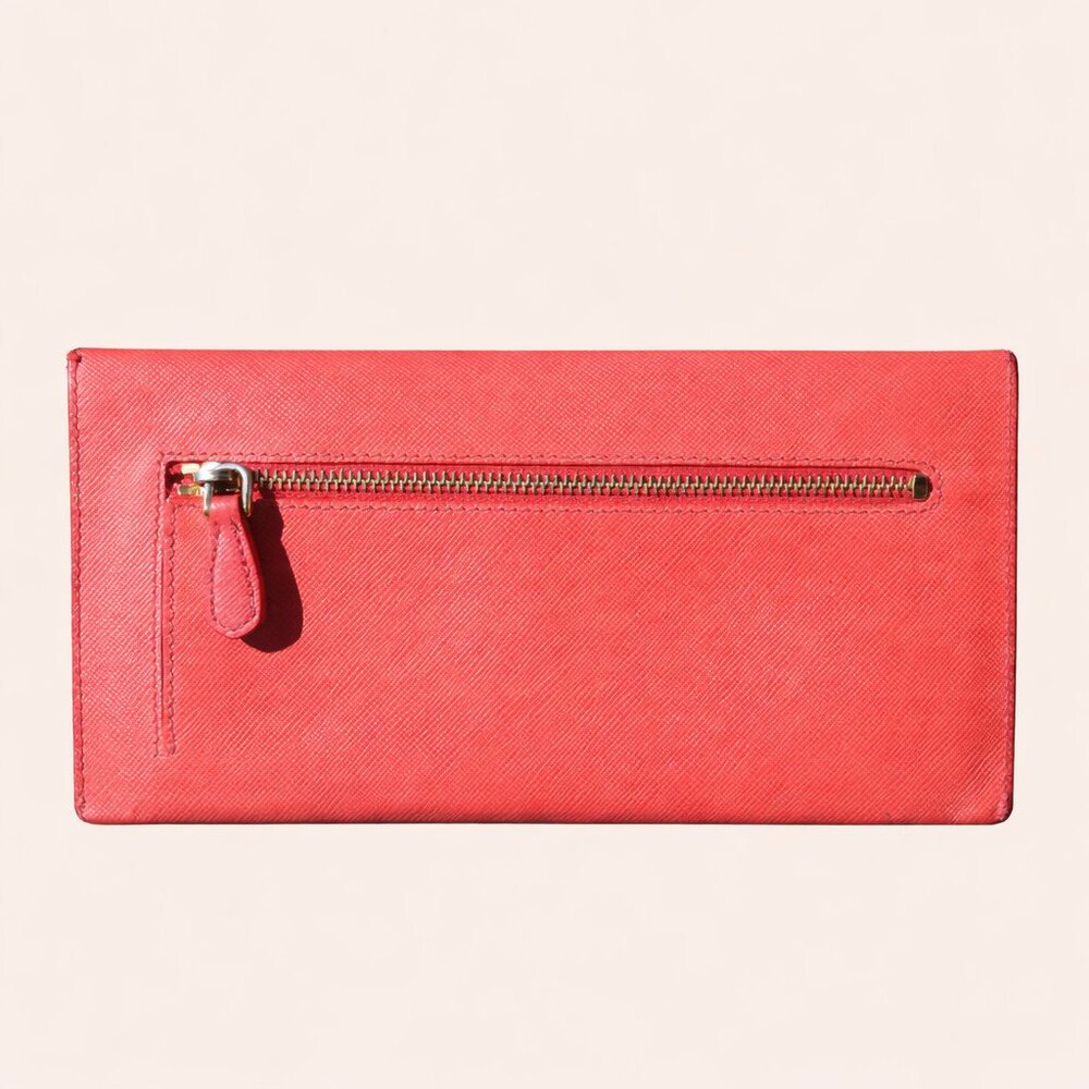 Prada Saffiano Envelope Pouch Clutch Corallo Papaya Red Document Holder - Picture 4 of 10